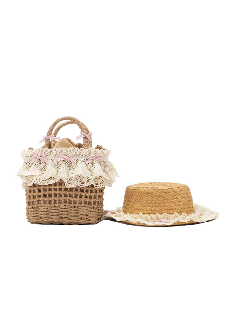 Ensemble sac et chapeau en paille